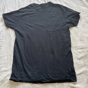 Fruit of Loom Black Cotton T Shirt Crewneck Left Breast Pocket Large